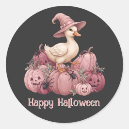 Frohes Halloween Süße Hexenente & rosa Kürbisse Runder Aufkleber