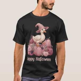 Frohes Halloween Süße Hexenente & rosa Kürbisse T-Shirt