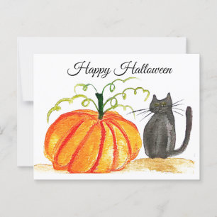 Frohes Halloween Süße schwarze Katze Orange Kürbis Postkarte