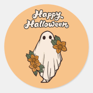 Frohes Halloween Süßer Geist mit Blumen Runder Aufkleber