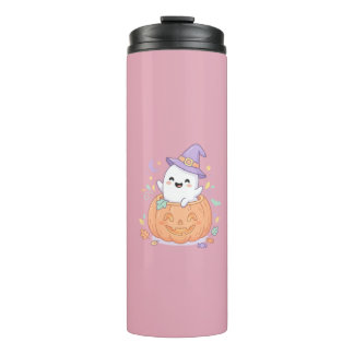 Frohes Halloween süßer Kürbis Geist Thermosbecher