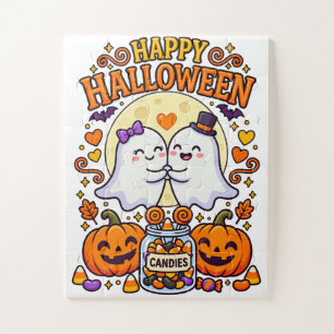 Frohes Halloween Süßes Geisterpärchen mit Bonbongl Puzzle