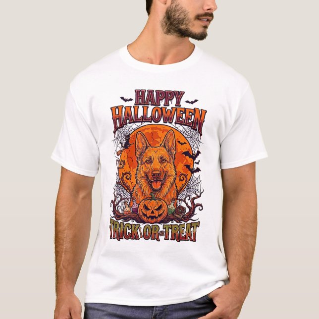 Frohes Halloween Süßes oder Saures Deutscher Schäf T-Shirt (Vorderseite)