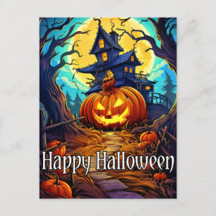Frohes Halloween   Süßes Spukhaus Postkarte