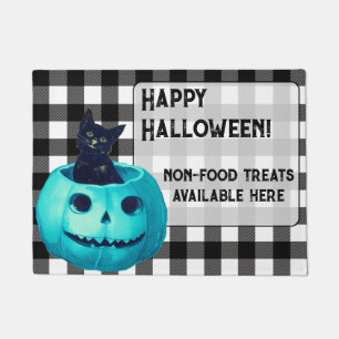 Frohes Halloween Türkisfarbenes Kürbis und Karo  Fußmatte