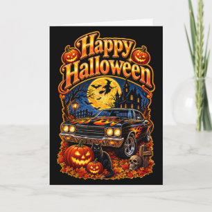 Frohes Halloween Vintage Klassiker USA Muscle Car Karte