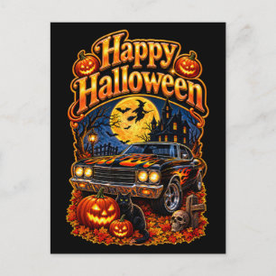 Frohes Halloween Vintage Klassiker USA Muscle Car  Postkarte