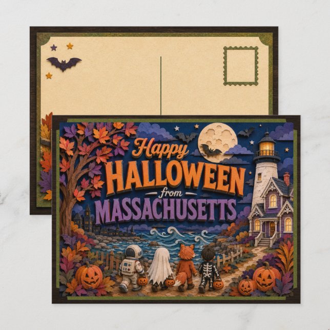 Frohes Halloween von Massachusetts-Kindern Postkarte (Vorne/Hinten)