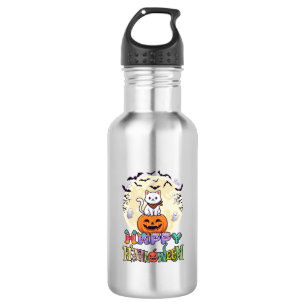 Frohes Halloween Weiße Katze Kürbis Mond Fledermäu Edelstahlflasche
