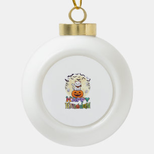 Frohes Halloween Weiße Katze Kürbis Mond Fledermäu Keramik Kugel-Ornament