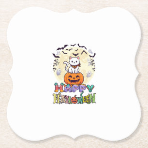 Frohes Halloween Weiße Katze Kürbis Mond Fledermäu Untersetzer