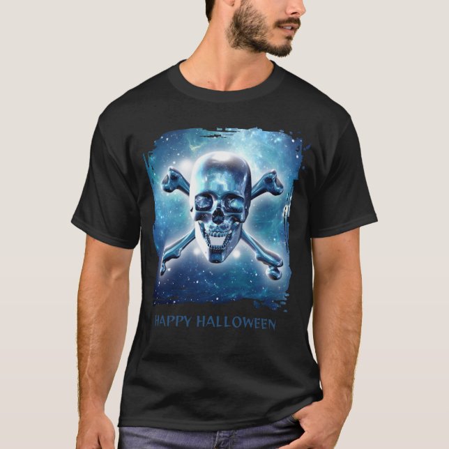 Frohes Halloween. Weltraum-Schädel T-Shirt (Vorderseite)