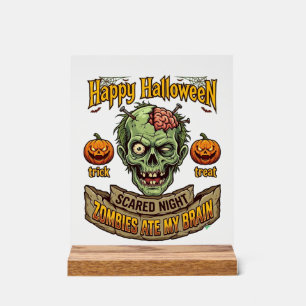 Frohes Halloween Zombies Haben Zombie-Kopf-Gehirnp Acrylschild