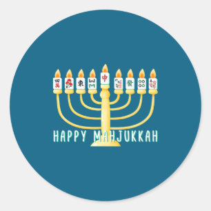 Frohes Hanukkah Mahjong Menorah Mahjukkah Chanukka Runder Aufkleber
