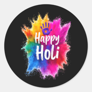 Frohes Holi für Frauen Männer Kinder Farbe Indien Runder Aufkleber