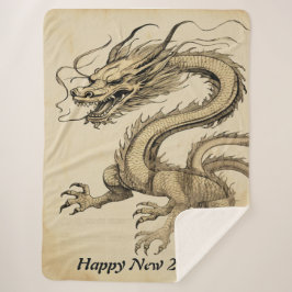 Frohes Jahr 2024 Jahr des Vintagen Drachen Sketch Sherpadecke