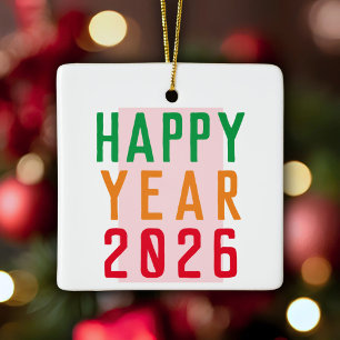 Frohes Jahr 2026 Farbige Typografie Keramikornament