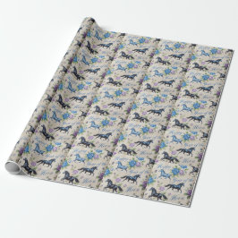 Frohes Jahr des Pferdes mit Rosen Geschenkpapier