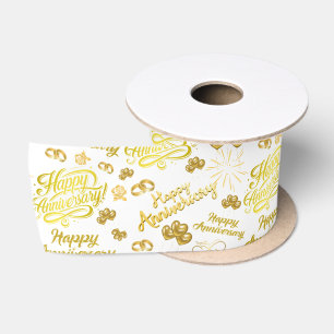 Frohes Jubiläum Eleganter goldener Text Satinband