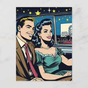 Frohes Jubiläum Retro-Paar im Drive-In-Kino Postkarte