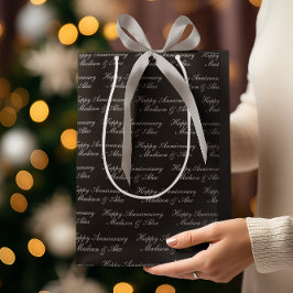 Frohes Jubiläum Script mit Namen Schwarz Silber Mittlere Geschenktüte