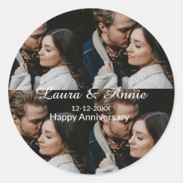 Frohes Jubiläumsfoto-Collage Name Datum einfach w Runder Aufkleber