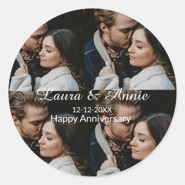 Frohes Jubiläumsfoto-Collage Name Datum einfach w Runder Aufkleber (Vorderseite)
