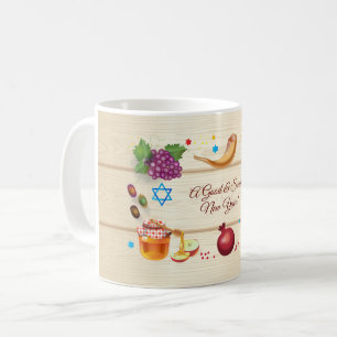 Frohes jüdisches Neujahr Rosch ha-Schana Honig & A Kaffeetasse