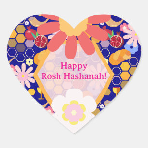 Frohes jüdisches Neujahr Rosh Hashanah Floralmuste Herz-Aufkleber