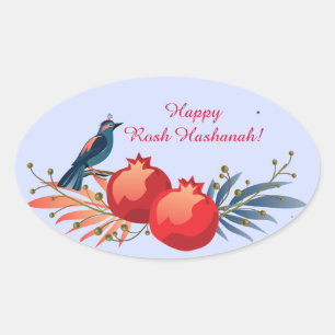Frohes jüdisches Neujahr Rosh Hashanah Floralmuste Ovaler Aufkleber