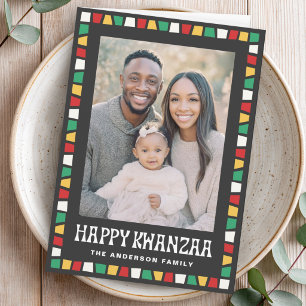 Frohes Kwanzaa rotes grünes gelbes Mosaik-Rahmen-F Feiertagskarte