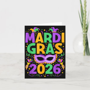 Frohes Mardi Gras 2026 Kostüm New Orleans passend Karte