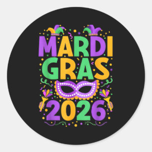 Frohes Mardi Gras 2026 Kostüm New Orleans passend Runder Aufkleber