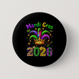 Frohes Mardi Gras 2026 Narrenhut Männer Frauen Kin Button