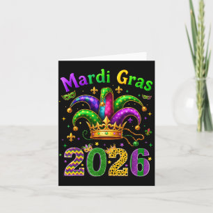Frohes Mardi Gras 2026 Narrenhut Männer Frauen Kin Karte
