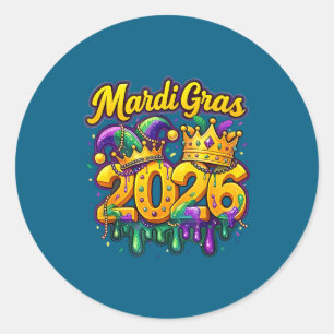 Frohes Mardi Gras 2026 Narrenhut New Orleans Männe Runder Aufkleber