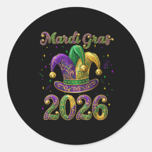 Frohes Mardi Gras 2026 Narrenhut New Orleans Männe Runder Aufkleber