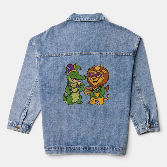 Frohes Mardi Gras Alligator & Löwe Jeansjacke (Rückseite)