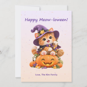 Frohes Meow-loween Süße Hexen-Kätzchen Halloween-K Feiertagskarte