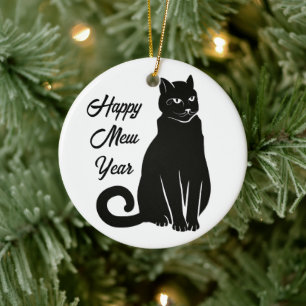 Frohes Mew-Jahr Schwarze Katze Urlaub Keramik-Orna Keramik Ornament