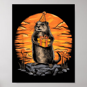 Frohes Murmeltiertag Murmeltier mit Geburtstagsfei Poster