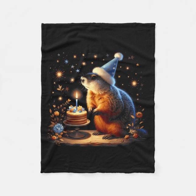 Frohes Murmeltiertag Murmeltier mit Geburtstagskuc Fleecedecke (Vorderseite)