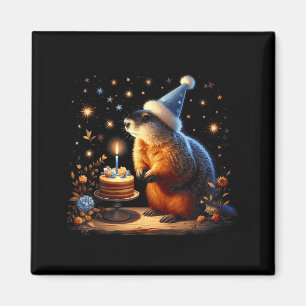 Frohes Murmeltiertag Murmeltier mit Geburtstagskuc Magnet