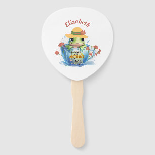 Frohes Muttertags-Frosch und Hut in einer Teetasse Fächer