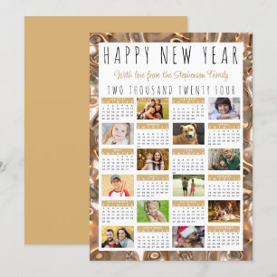 Frohes neues Jahr 12 Fotos 2024 Kalender Gold Feiertagskarte