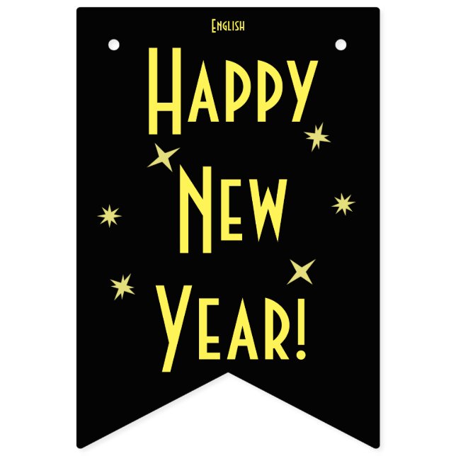 Frohes neues Jahr 16 Sprachen | Ihre Sprache hinzu Wimpelkette (Erste Fahne)