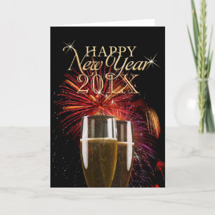 Frohes neues Jahr 2014 Feuerwerk Champagner-Karte Feiertagskarte