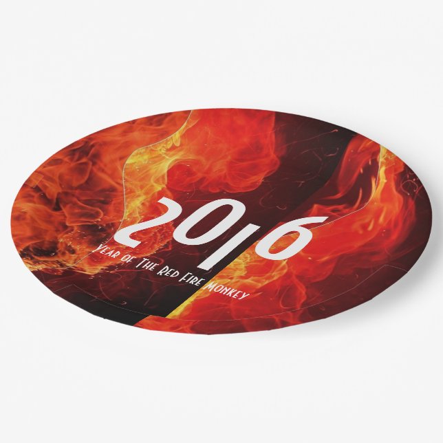 Frohes neues Jahr 2016 Jahr des Rotfeueraffen Pappteller (Schrägansicht)