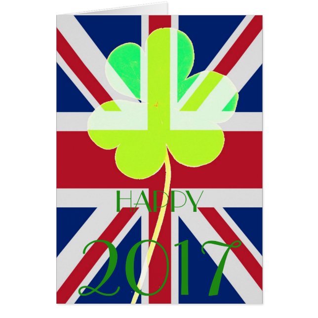 Frohes Neues Jahr 2017: Irish Kleeblatt UK Flag Fu (Vorne)