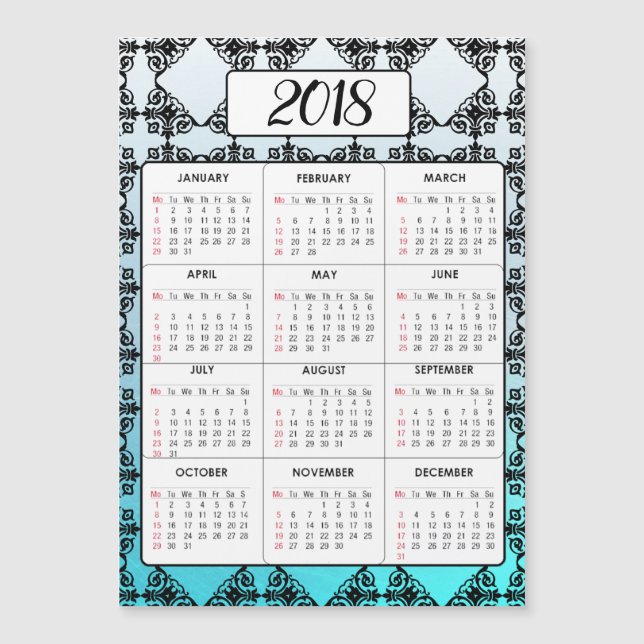 Frohes neues Jahr 2018 Aqua Blue Magnetic Calendar Magnetkarte (Vorderseite)